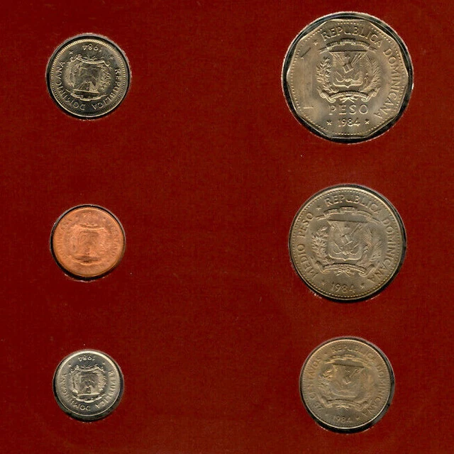 Coin Sets of All Nations Dominican w/card UNC 1 Peso, 50,25,10,5,1 Centavos 1984 4