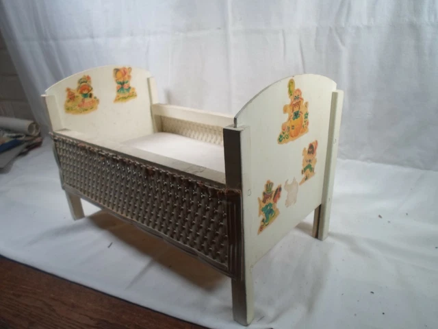 antique toy doll bed with mattress