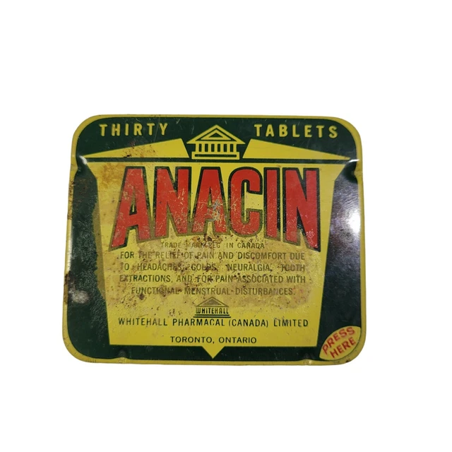 VINTAGE ANACIN CANADA Tablets Travel Size Hinged Advertising Tin empty
