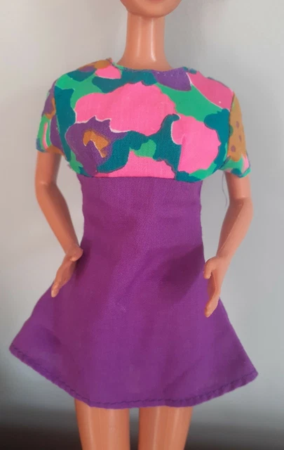 Barbie Doll Clothes. Genuine Label Vintage Purple Dress with Floral Top. Fab!