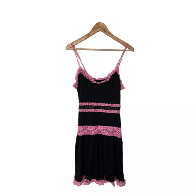 Y2K Vintage Betsey Johnson Lace Pink Black Ribbed Dress S