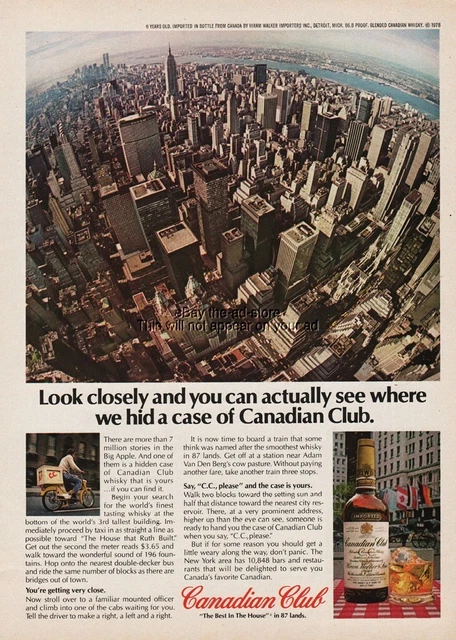 1978 New York City Skyline Twin Towers World Trade Center Canadian Club Photo Ad