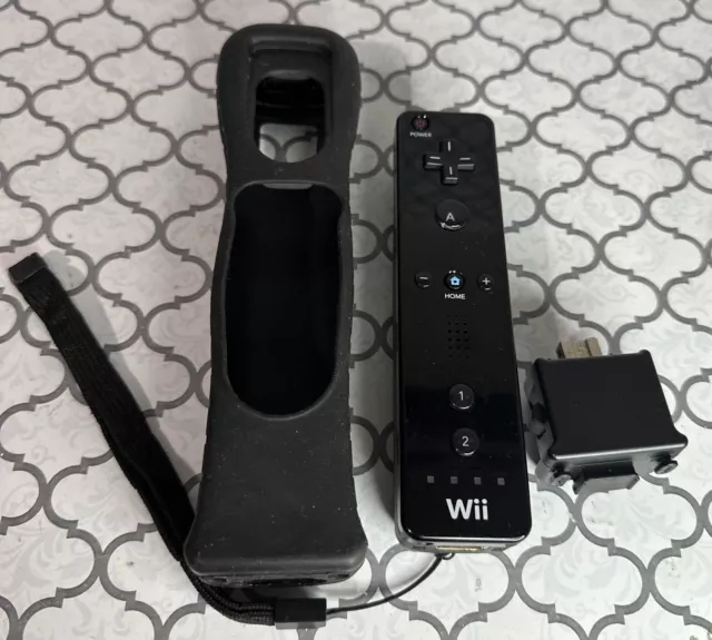 Nintendo Wii Remote Black RVL-003 with Motion Plus Sensor Adapter and Sleeve OEM
