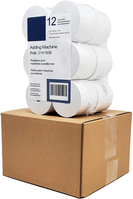 Adding Machine/Calculator Roll, 2-1/4"X150 Ft White 12 Rolls