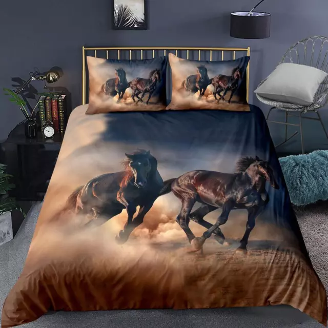Running Horse Quilt Duvet Cover Set Bedspread Home Textiles Pillowcase Kids kQ