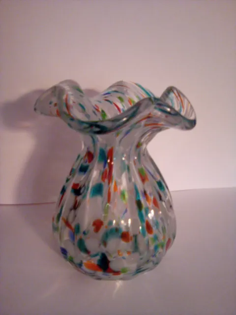 Vintage Murano Confetti Specked Vase. End of day glass. Excellent Condition. #28 3