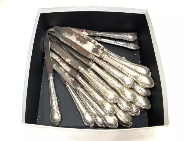 24 ERCUIS knife silver metal model LOUIS XV / ROCKLE table cheese covered