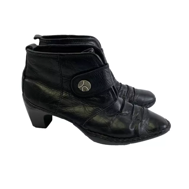 Josef Seibel Calla 02 Black Leather Ruched Heel Ankle Boot Adjustable 42 US 11 2