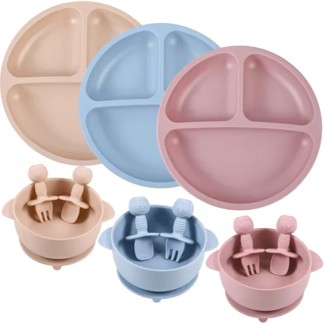12 Pack Silicone Baby Feeding Set Toddler Suction Plates Baby Bowls with Suct...