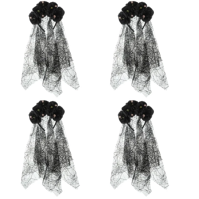 4pcs Halloween Veil Flower Band Gothic Bandband Cosplay Costume Headpice Veil