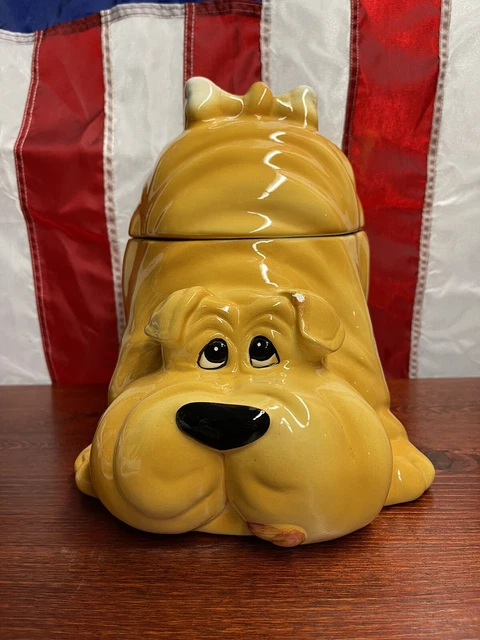 Vintage Savoy Playful SHAR PEI Cookie Jar Canister Gold Black Ceramic Puppy Dog