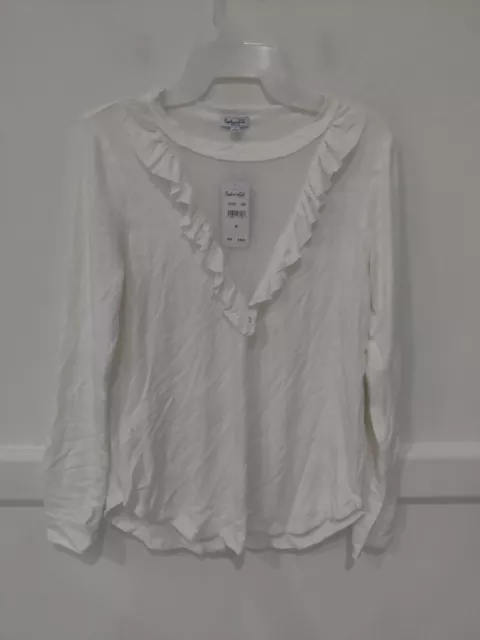 NWT Splendid Women's Ruffle Front Long Sleeve Ribbed Top White Sz M $90 3A016