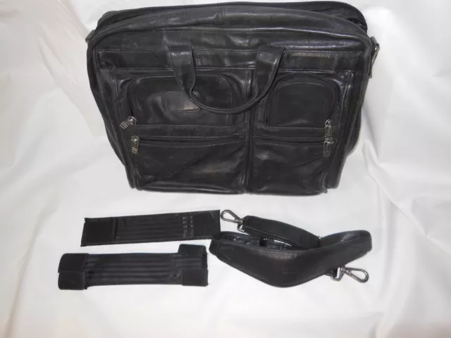 Tumi Alpha Black Leather Expandable Briefcase Laptop Bag (flaw)