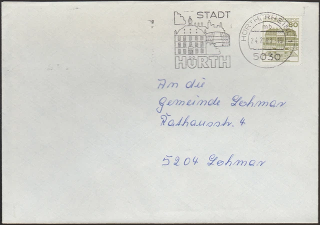 Werbestempel Stadt Hürth (Rheinland), Stadtsilhouette, auf Brief 1983