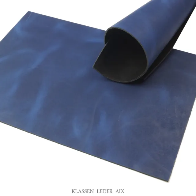 Rindsleder Blau Pull-Up Design 2,2 mm Dick A5 Echt Leder Stück Leather 62