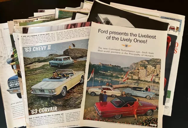 Lot of 60 Variety of Vintage Car Ads from Look / Post Magazines - 1963