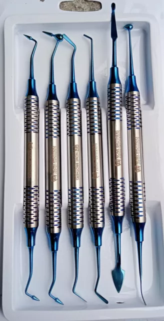 Dental Composite Filling Instrument Blue Titanium Coated Restorative Kit 6 Pcs