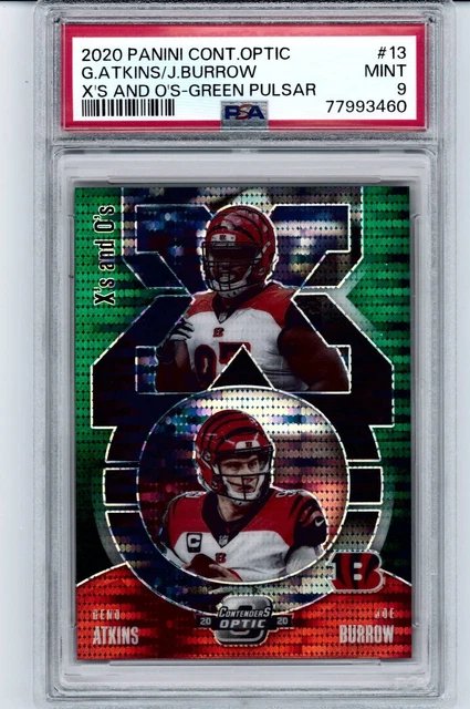 2020 Panini Contenders Optic G Atkins Joe Burrow Green Pulsar RC PSA 9 #d 21/27