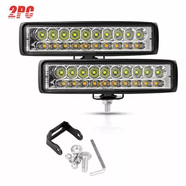 Pair 6inch 30W LED Work Driving Light Bar Flood Beam Offroad 4WD Reverse SUV ATV