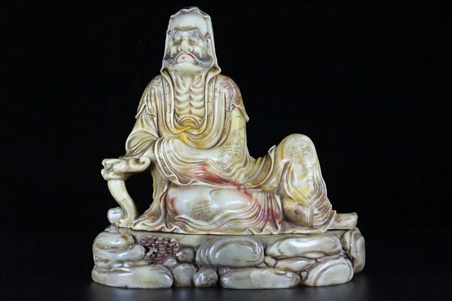 Chinese Exquisite Handmade Lohan carving Shoushan Stone Statue