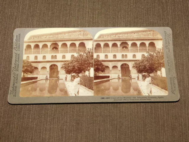 Vintage Stereoview Stereoscope Card 1902 Court Of Myrtles Alhambra Spain