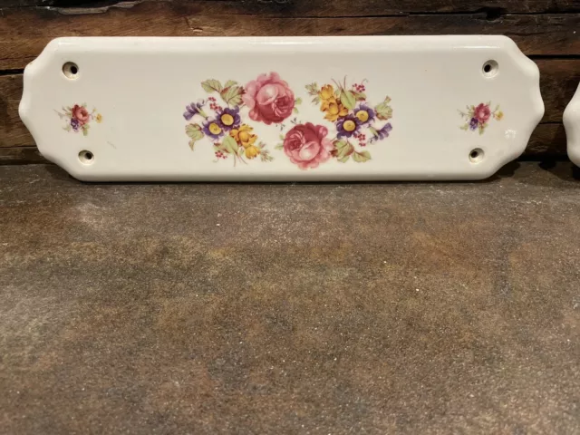 French Door  Push Plates Pair Victorian ￼Flowers vintage￼ Porcelain Hand Painted