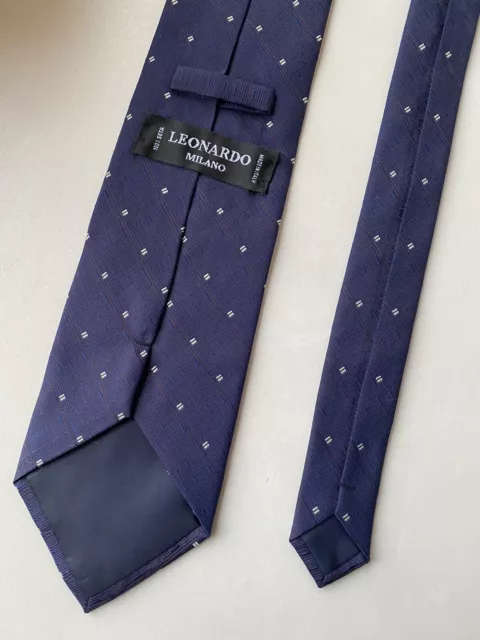 Leonard Paris Tie 100% Silk Neck Tie Blue Made In Italy