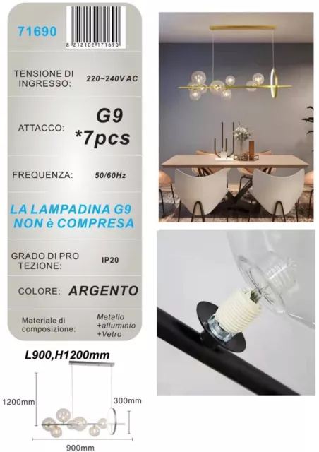 Lampada A Sospensione Palla In Vetro Lampadario Soffitto Pendente G9 Led Moderno 2