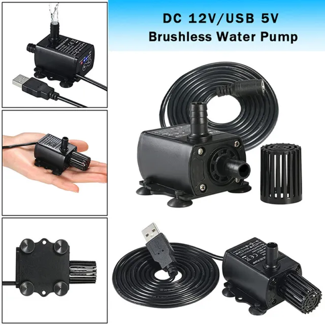 DC 12V/USB 5V Submersible Brushless Water Pond Pump Aquarium Fountain Fish Tank