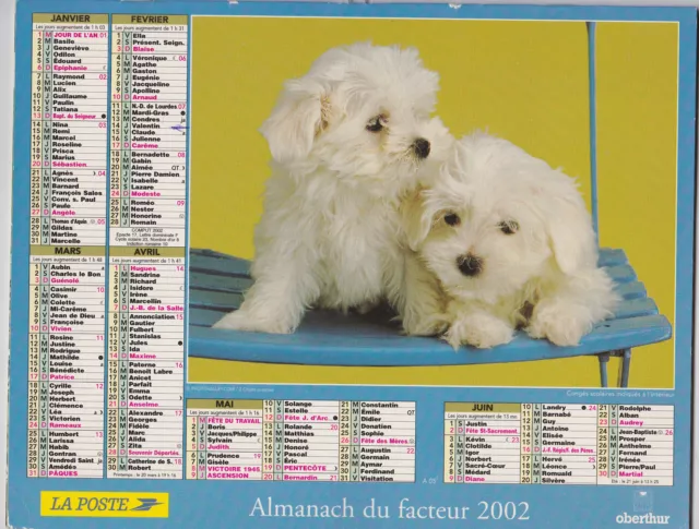 Calendrier Almanach Des Ptt 2002 Chiens Puppies Golden Retrievers