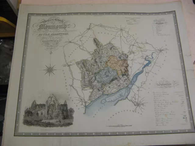 100% Original Large Monmouthshire Map By Greenwood C1831  Wye Tintern Usk