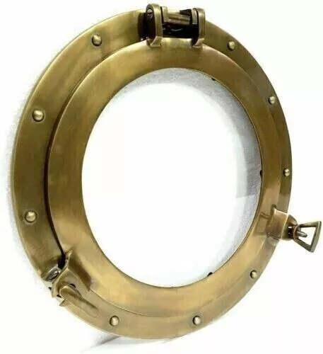 12" Vintage Brass Porthole Window Maritime Nautical Ship Port Glass Wall Décor