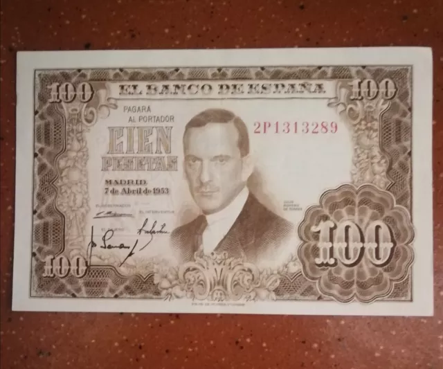 Feliciano España. billete de 100 pesetas año 1953 E.B.C. Julio Romero. Original