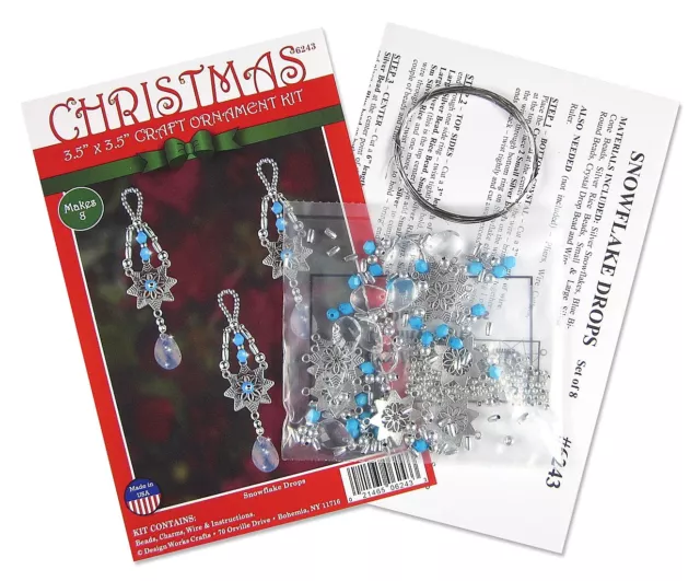 Design Works Beaded Ornament Kit 1"X3.5" Set of 8-Snowflake Drop DW6243