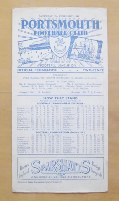 PORTSMOUTH v BIRMINGHAM CITY Friendly 1947/1948 Exc Condition Football Programme