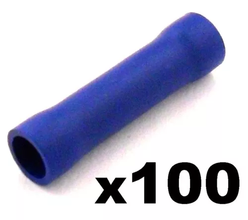 100x Bleu Isolation Droit Connecteur de Bout Électrique Cosses à Sertir pour