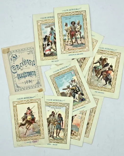 GUERRA ABISSINIA 10 figurine calendario 1891 Negus Giovanni Bascì Buzuk Saati