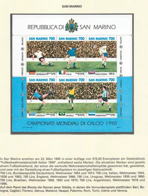 1. San Marino 1990 Football World Cup - Italy Minisheet (120 x 114mm) mnh