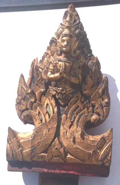 Burmese  hand carved wooden  gold gilt Buddha statue shrine Antique 1800s