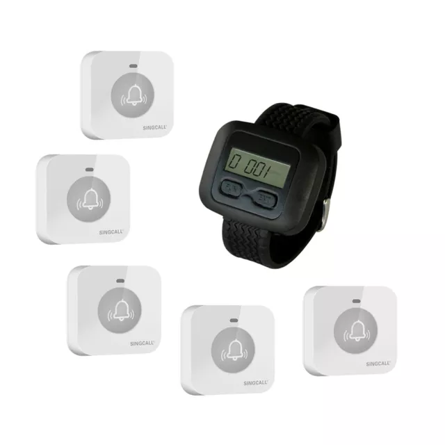 SINGCALL Wireless Waiter Calling system, 1 Watch and 5 Small Touchable Pagers