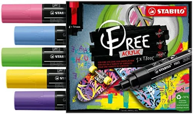 (TG. Punta a scalpello 4-10 mm) Pennarello acrilico - STABILO FREE Acrylic - T80