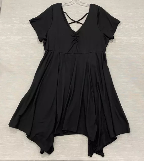 Torrid Black Rib Knit Skater Dress Womens Plus 3X Black Handkerchief Hem 3XL