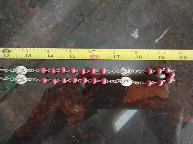 Catholic 7 Seven Sorrows of Mary Rosary Silver Tone Crucifix Red Wood Beads 2