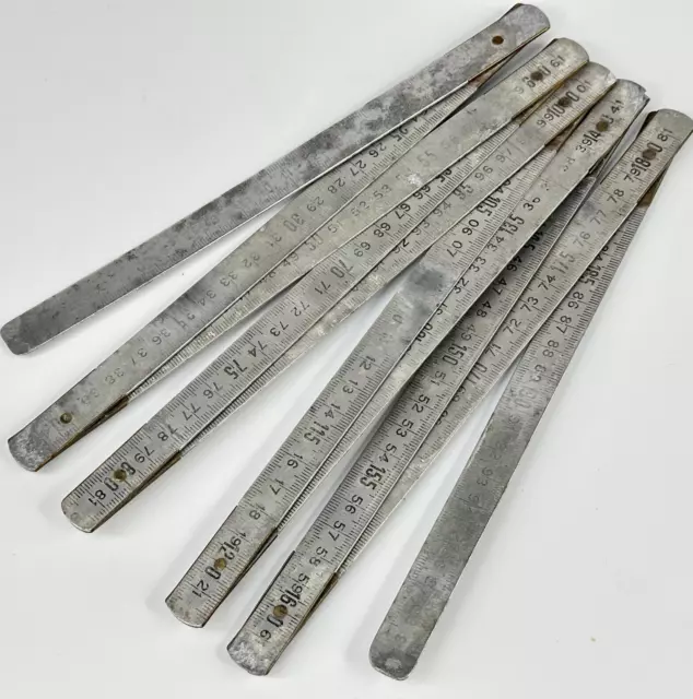 Vintage French 2 Metre Dela Folding Metal Ruler, Carpentry Worker Measuring Tool