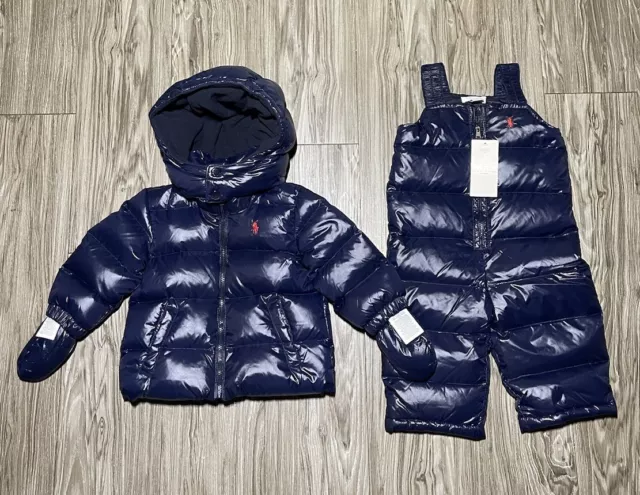 Ralph Lauren NWT $250 Baby Boy 4 Piece Jacket Snowsuit 6 M Down Puffer Navy Polo