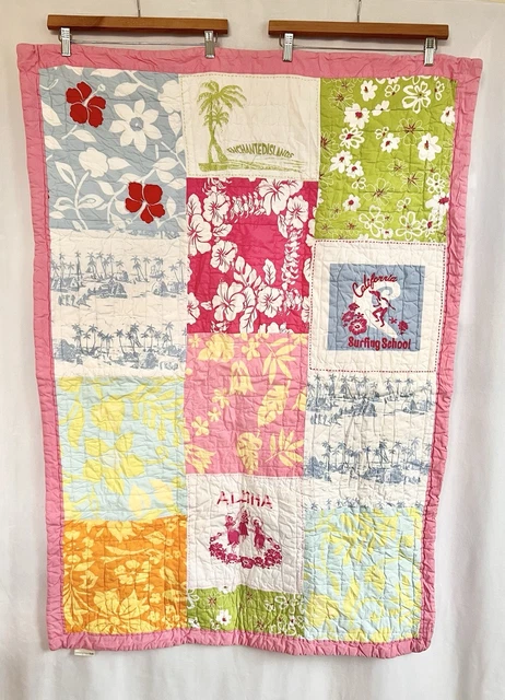 Taie D'oreiller Standard Pottery Barn Kids "Pink Surf Patchwork" - Brodée, 100% Coton