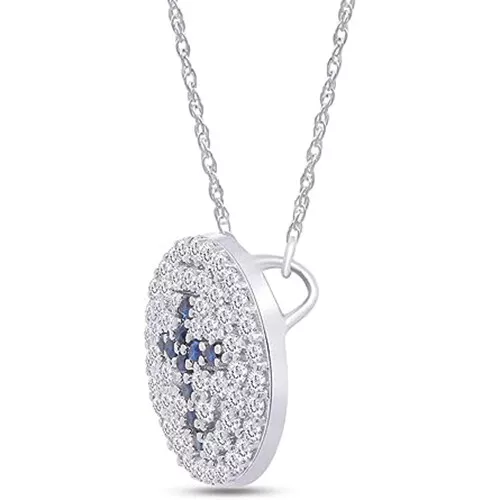 Cross Disc Pendant Necklace Simulated Blue Sapphire & Cubic Zirconia 925 Silver 2