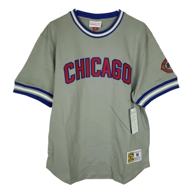 Chicago Cubs Mitchell & Ness MLB Shirt M Medium Gray Ribbed Neck & Sleeves NWT