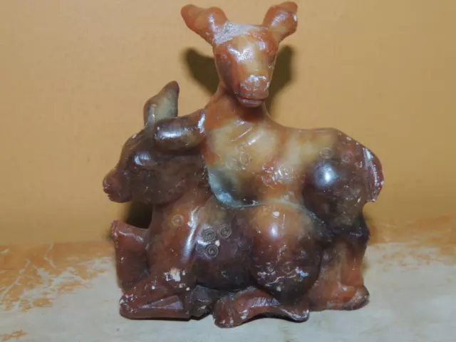 Chinese Stone Fawn Deer 3.5" carved figurine paperweight soapstone Vintage Antq