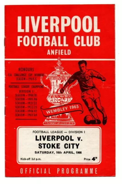 Orig.PRG  England Division 1  1965/66  LIVERPOOL FC - STOKE CITY FC  !!  SELTEN